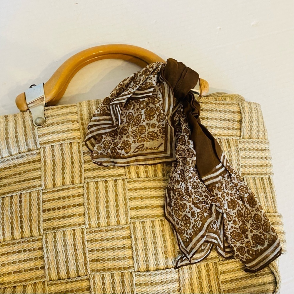 Italian Carabella Handbag Vintage Weave Basket w/Burmel Handkerchief Resort - Picture 4 of 16